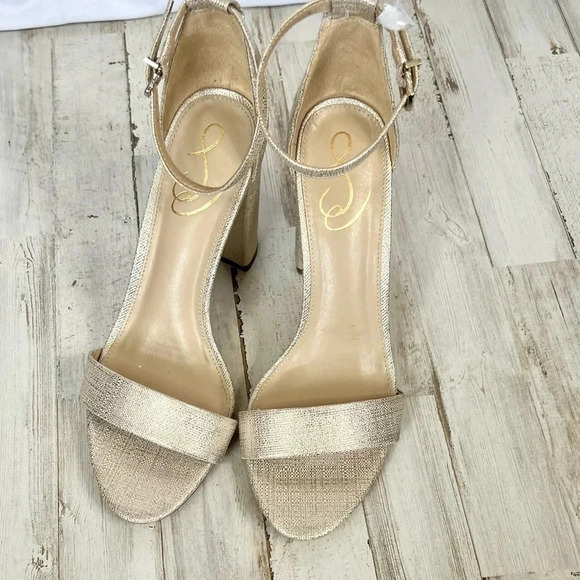 Sam Edelman Metallic Gold Yaro Textured Jute Ankle Strap Heeled Sandal Size 9 - Picture 2 of 9